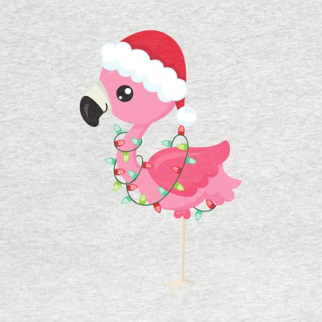 Christmas Flamingo, Santa Hat, Christmas Lights by Jelena Dunčević